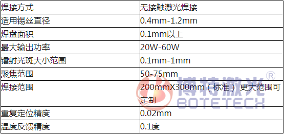 激光焊錫機設備參數(shù)